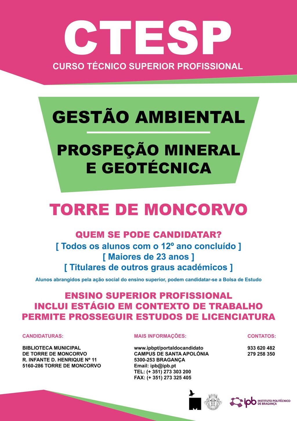 Inscrições CTESP Gestão ambiental e Prospeção Mineral e Geotécnica